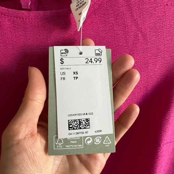 NWT H&M Hot Pink Gathered Scoop Neck Bodycon Mini Dress with Ruching Size  XS - Picture 9 of 16